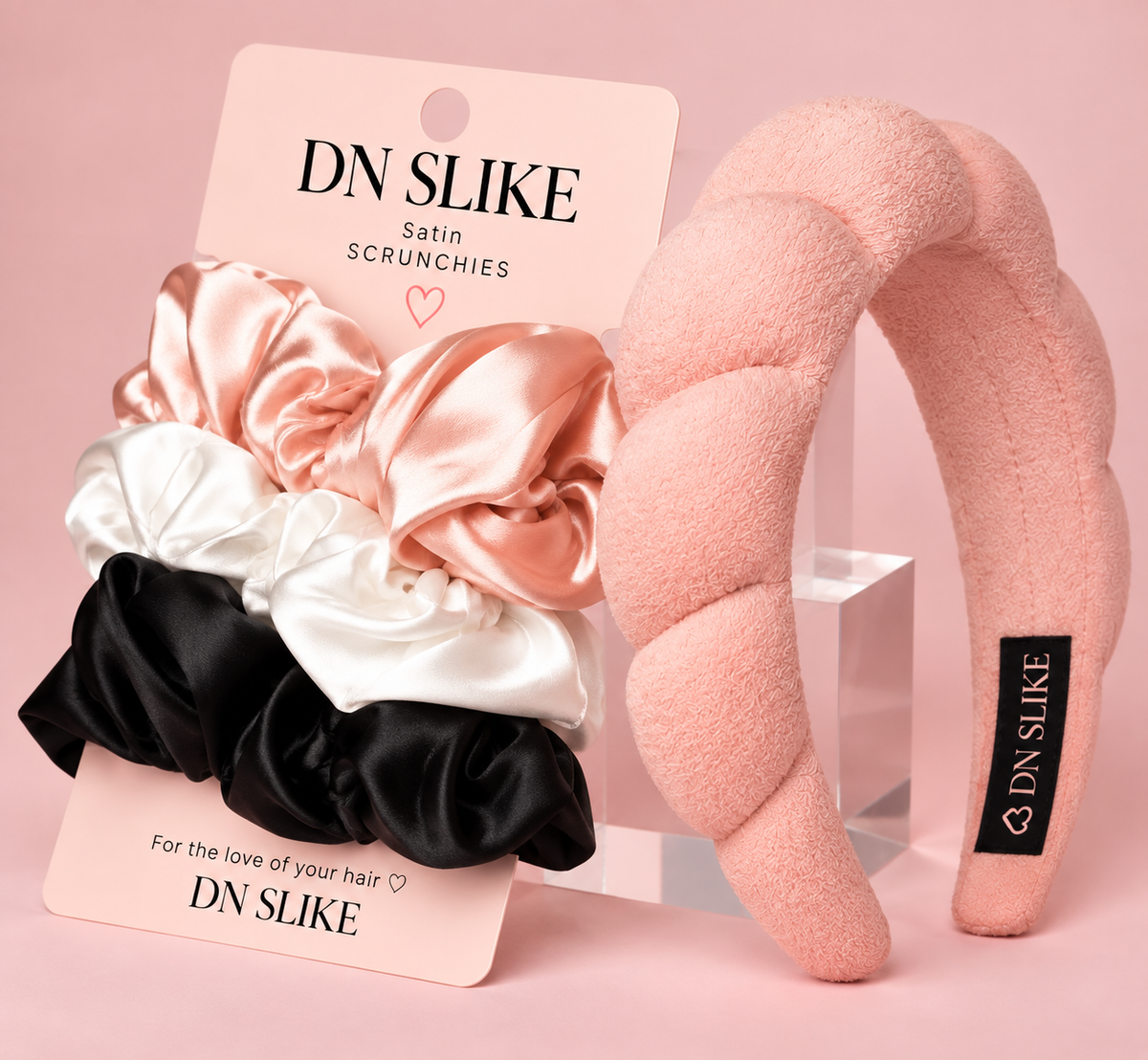 Cloud Nine Hair Essentials Bundle (Spa Headband & Satin Scrunchies)