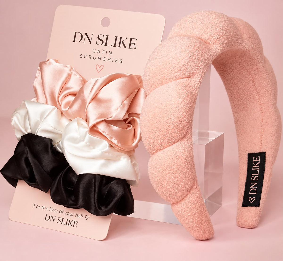 Cloud Nine Hair Essentials Bundle (Spa Headband & Satin Scrunchies)